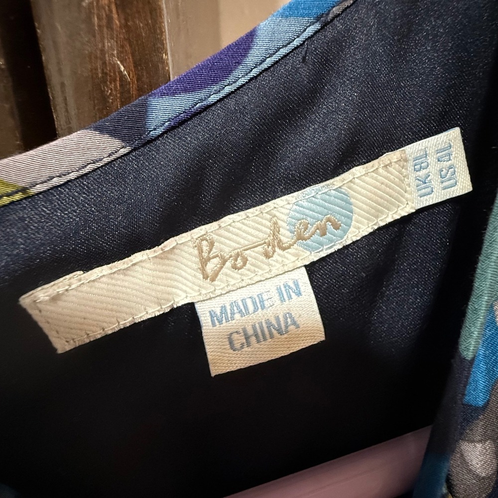 Boden Women Blue‎ Multi Color Dot Print Ruched Waist Midi Dress Size UK 8 US 4 - Picture 5 of 5